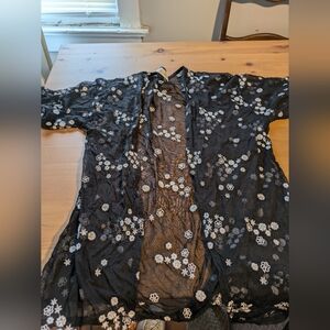 Floral Lace Kimono Robe - Black